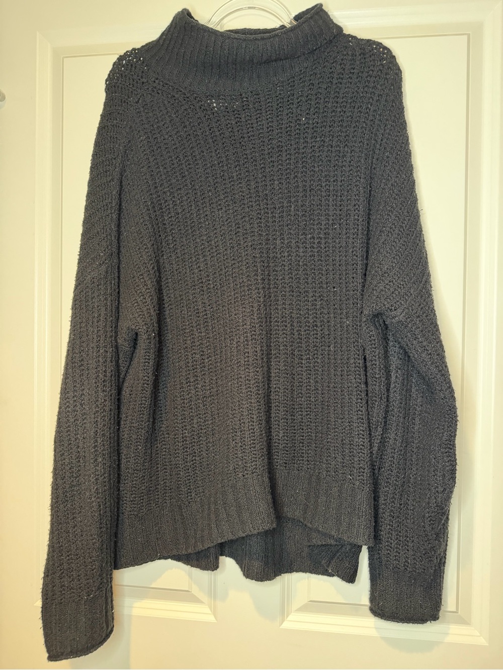American Eagle Oversized Cozy Mock Neck Black Knit Sweater